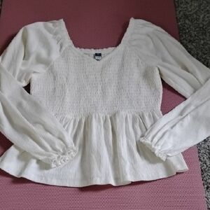 Old Navy Smocked Peplum Blouse Cream